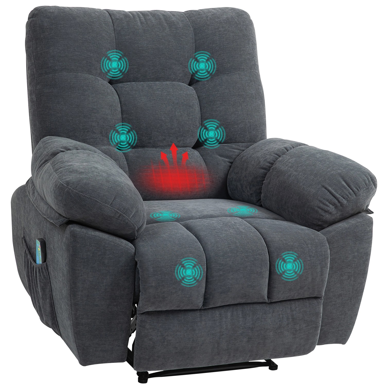 Thumbnail - HOMCOM Massagesessel Polyester Stahl 102L x 100B x 107H cm Dunkelgrau
