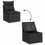 vidaXL Garten-Sofa-Set, 6-teilig, schwarzes Poly Rattan, mit Kissen und Stauraum.