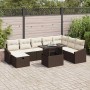 Braunes 9-teiliges vidaXL Garten-Sofa-Set aus Poly Rattan mit höhenverstellbarem Tisch.