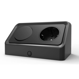 Schwarze, angewinkelte kalb Vetra Steckdose mit Schalter für 230V Kabelausgang.