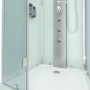 AquaVapore Komplettdusche 90x90 cm mit weißer Rückwand, Hand- und Regendusche sowie Massagedüsen.