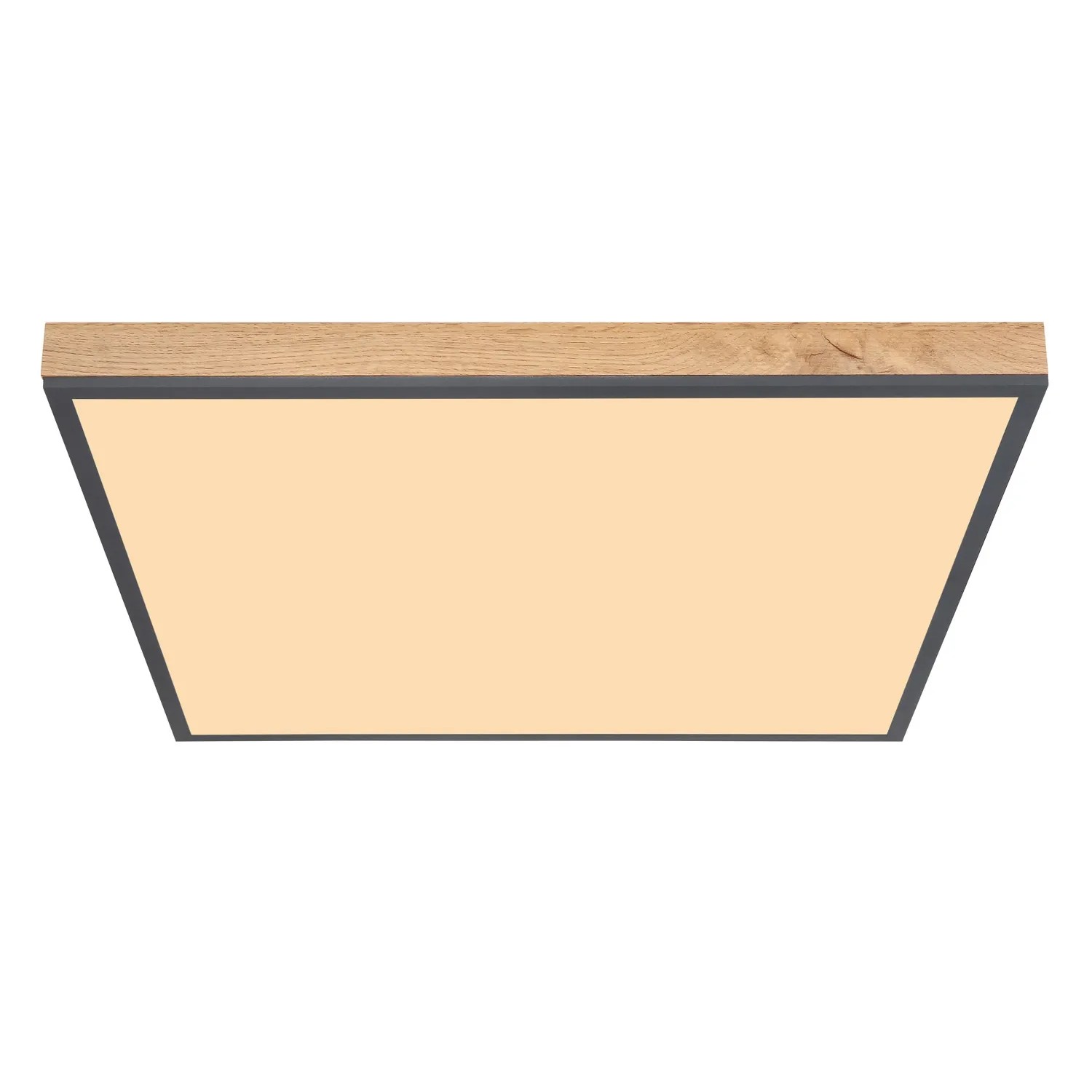 Quadratische LED-Deckenleuchte Doro in Holzfarben/Graphit, 59x59 cm.