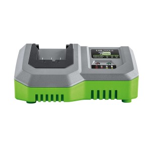 LUX 20 V Ladegerät für 1 Power System Akkus. Ladestation in Grau und Grün.