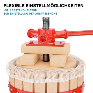 Detailaufnahme der Wiltec Obstpresse 12l mit Spindel und Presstuch.