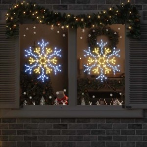 Beleuchtete vidaXL Weihnachts-Schneeflocke, warmweiß, 56x49cm, PVC, als Fensterdeko.