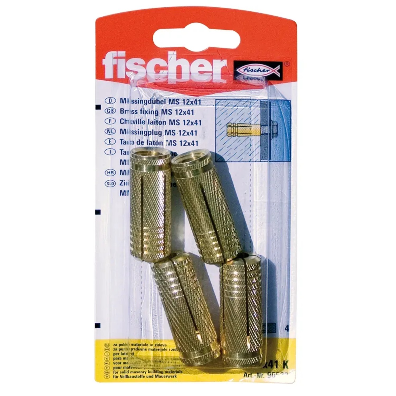 Fischer Messingdübel MS 12x37 K, 4 Stück, zur schnellen Montage von z.B. Regalen.