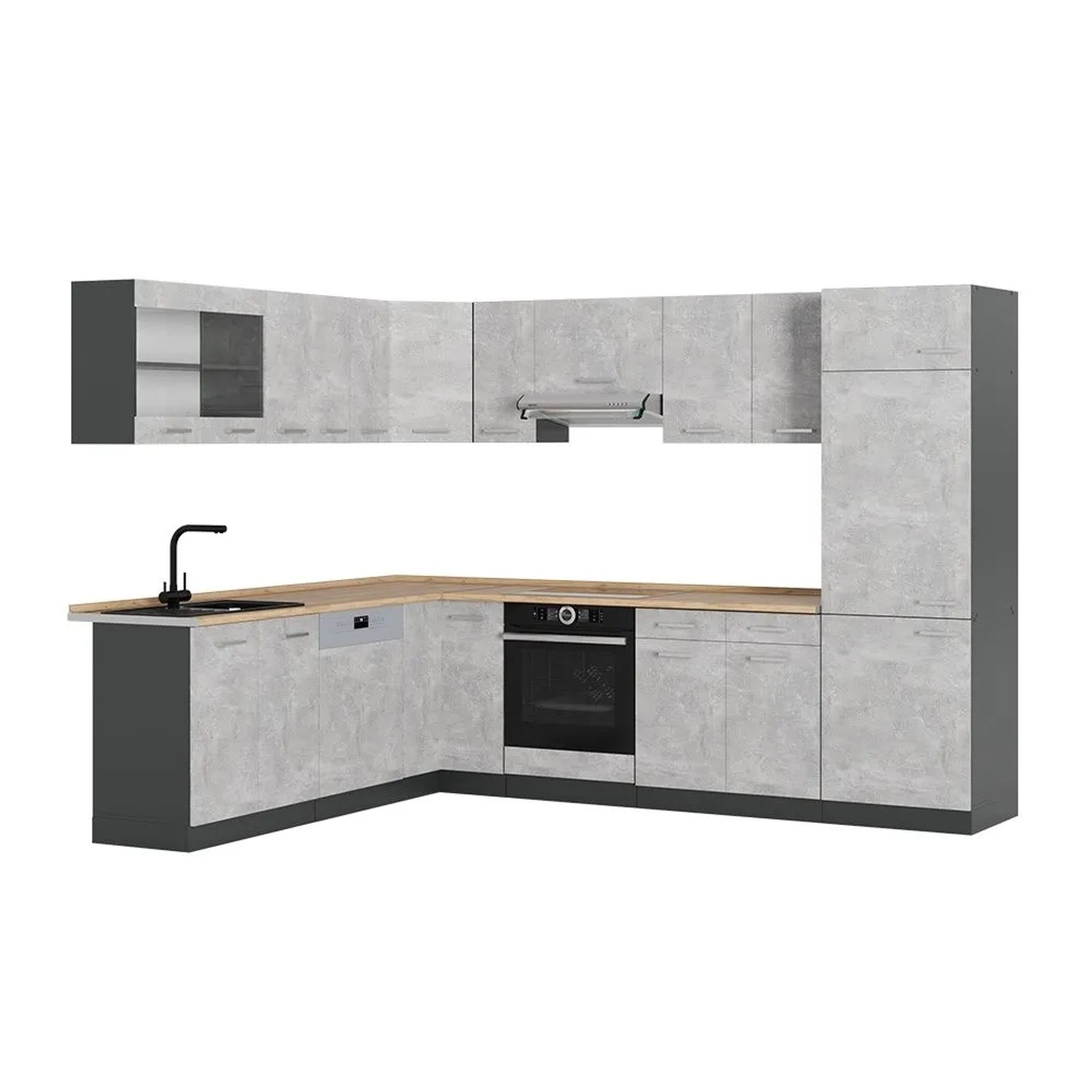Vicco Eckküche R-Line Beton/Anthrazit 287 x 82, AP Eiche