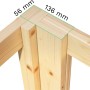 Detailansicht Ecke Bertilo Gartenhaus: Holzkonstruktion mit Maßangaben 56 mm und 136 mm.