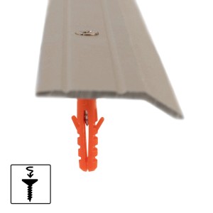 Edelstahlfarbenes KARAT Abschlussprofil, 3 x 100 cm, mit Schraube und Dübel für Belagstärken bis 5 mm.