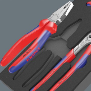 Wera Schaumstoffeinlage mit Knipex Zangen-Set (3-teilig) für Werkstattwagen, Zangen rot/blau.