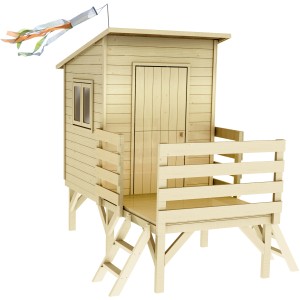 Soulet Kinderspielhaus Oakland aus Holz mit Terrasse und Leiter. Ideal für Kinder zum Spielen im Garten.