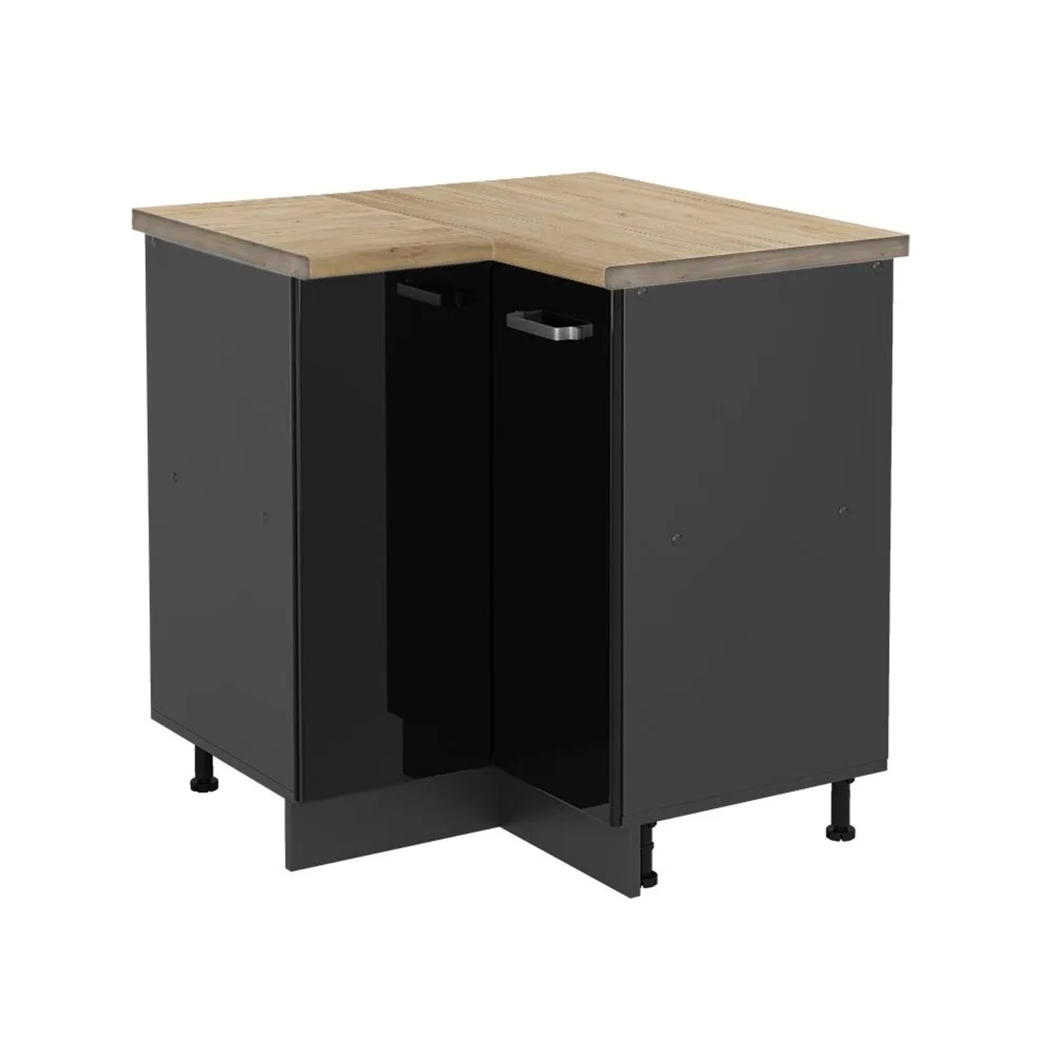 Vicco Eckunterschrank R-Line Schwarz Hochglanz Anthrazit 76 cm AP Eiche