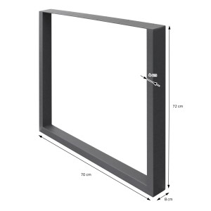 2er Set Tischbeine aus Stahl, anthrazit, 70x72 cm, Vierkantprofil für Esstische & Schreibtische.
