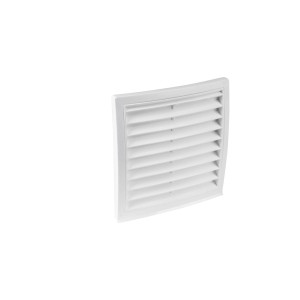 Weißes Außengitter-Rundanschluss 125 mit Fliegennetz für Lüftung.