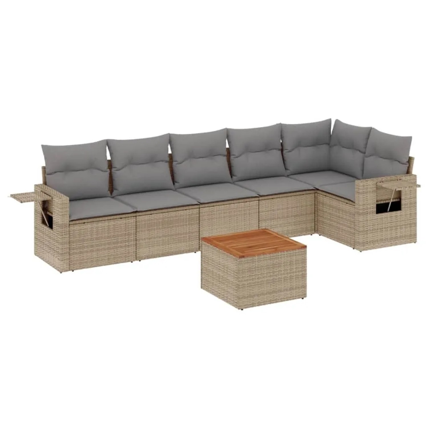 vidaXL 7-Tlg Garten-Sofagarnitur mit Kissen Beige Poly Rattan 3224575