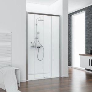 Schulte Schiebetür mit Seitenwand, Kristall/Trend Chromoptik, Klarglas hell, 200x140cm.