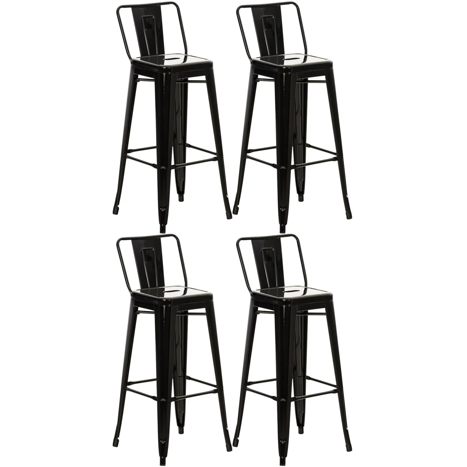 DELUKE 4er Set Barhocker LEKEL Metall Schwarz 44x43x96cm Barstuhl Mit Lehne Tresenhocker Tresenstuhl
