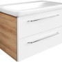 Fackelmann Waschbeckenunterschrank Milano Asteiche, 80 cm breit, mit zwei Schubladen und weißen Fronten.