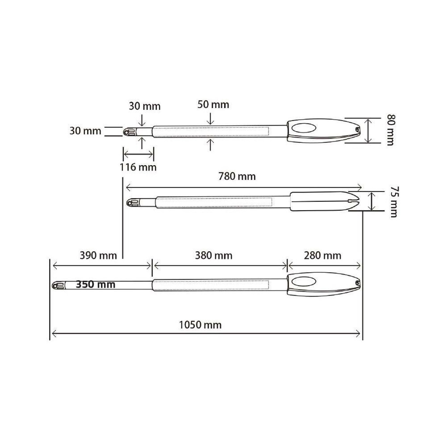 Technische Zeichnung des Drehtorantriebs Tanker B250 mit Maßangaben für Gartentore.