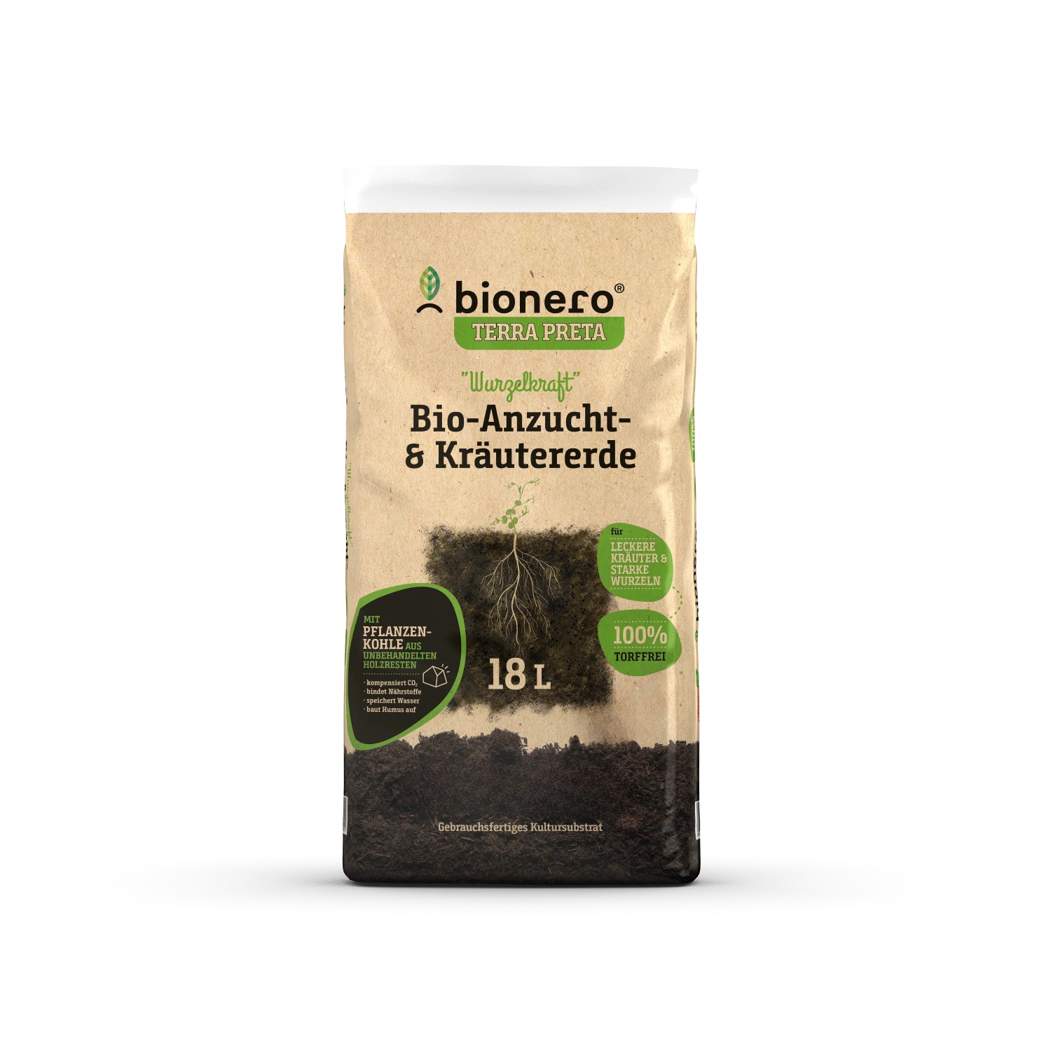 bionero Bio-Anzucht-&Kräutererde "Wurzelkraft" 18 l