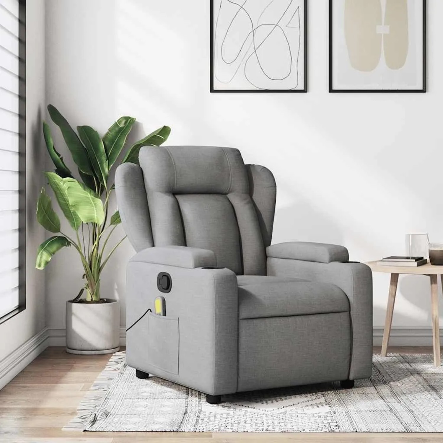 vidaXL Massage-Relaxsessel Hellgrauer Stoff 3206000_2