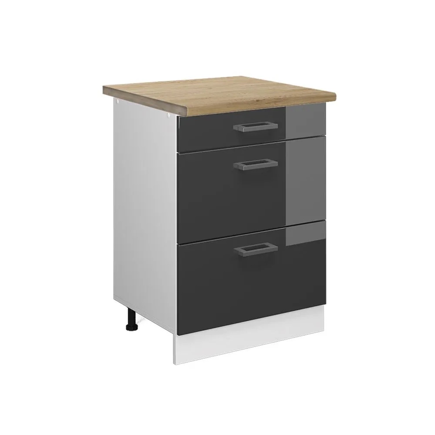 Vicco Küchenunterschrank R-Line Anthrazit Hochglanz Weiß 60 cm mit Schubladen AP Eiche