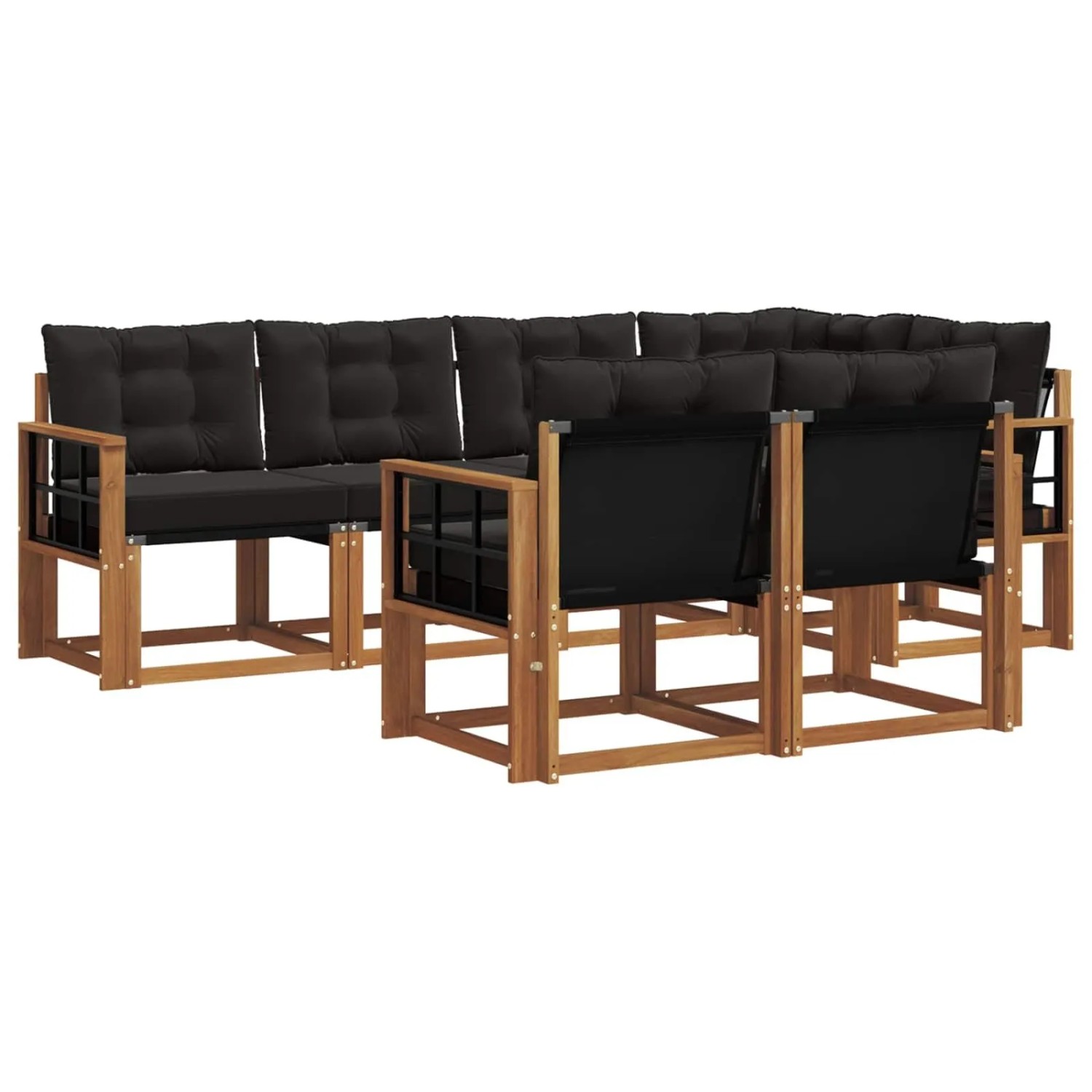 vidaXL Outdoor-Sofagarnitur mit Kissen 7-Tlg Natur und Schwarz 3368767