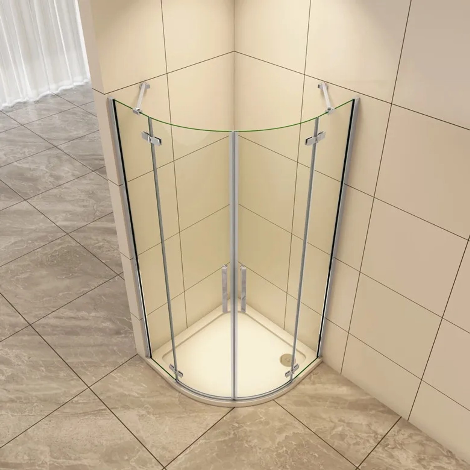 Runddusche 80x80 mit schwarzer Duschtasse, 6mm Klarglas und Chromrahmen.