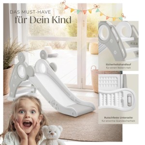 Tectake Kinderrutsche Joy Ab 2 Jahren Mit Basketballkorb  128 x 66 50 x 67 50 cm Grau