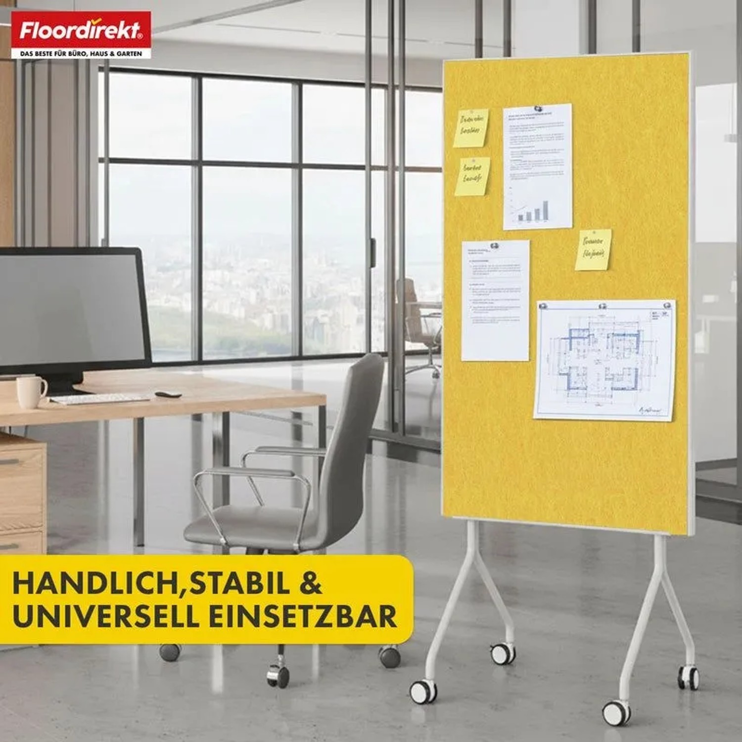 Floordirekt Mobile Moderationstafel GIANT Beidseitige Filztafel auf Rollen 80 x 120 cm Gelb_6