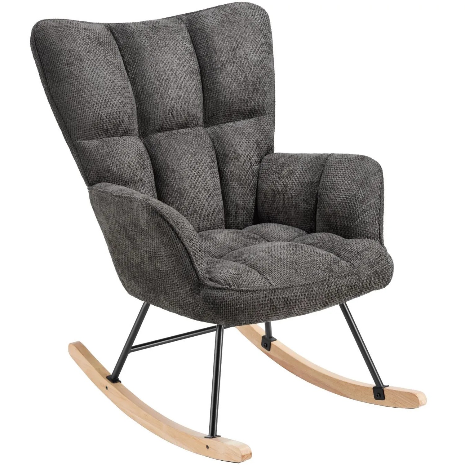 Tectake Schaukelstuhl Torve Gepolstert  Mit Chenille Bezug  Gesteppt Große Rückenlehne  96 x 70 x 97 cm Chenille Anthrazit