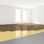 Verlegung der Selitbloc® GripTec Trittschalldämmung unter einem Holzboden in einem Raum.