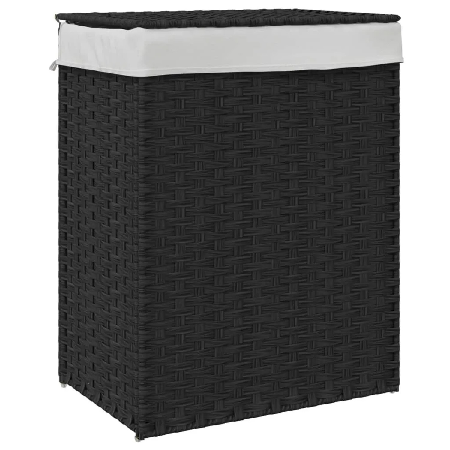 vidaXL Wäschekorb mit Deckel Schwarz 46x33x60 cm Poly Rattan 372032