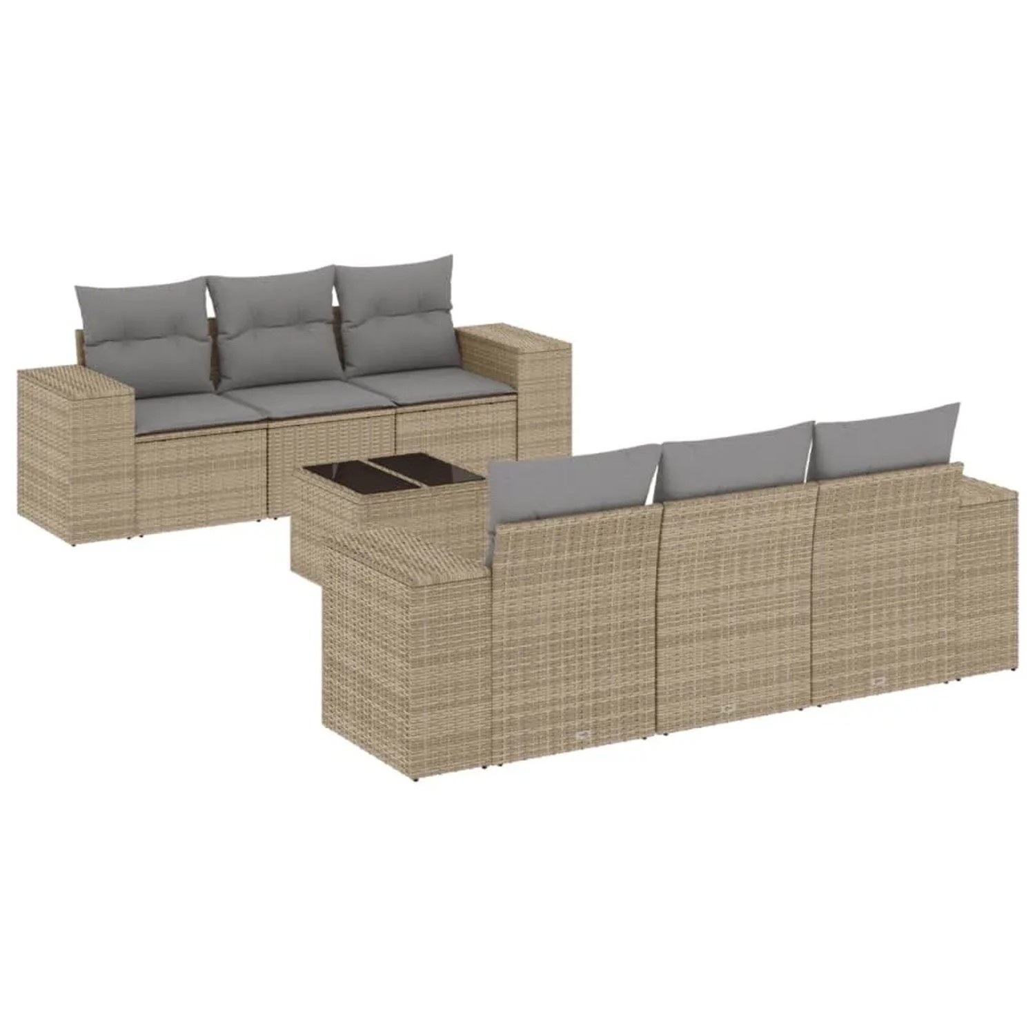 vidaXL 7-Tlg Garten-Sofagarnitur mit Kissen Beige Poly Rattan 3222308 günstig online kaufen