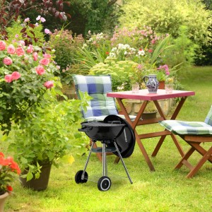 Relaxdays Kugelgrill Stahl Edelstahl Schwarz Fahrbar Mit Deckel 77 cm x 44 cm x 51 cm 3,4 kg