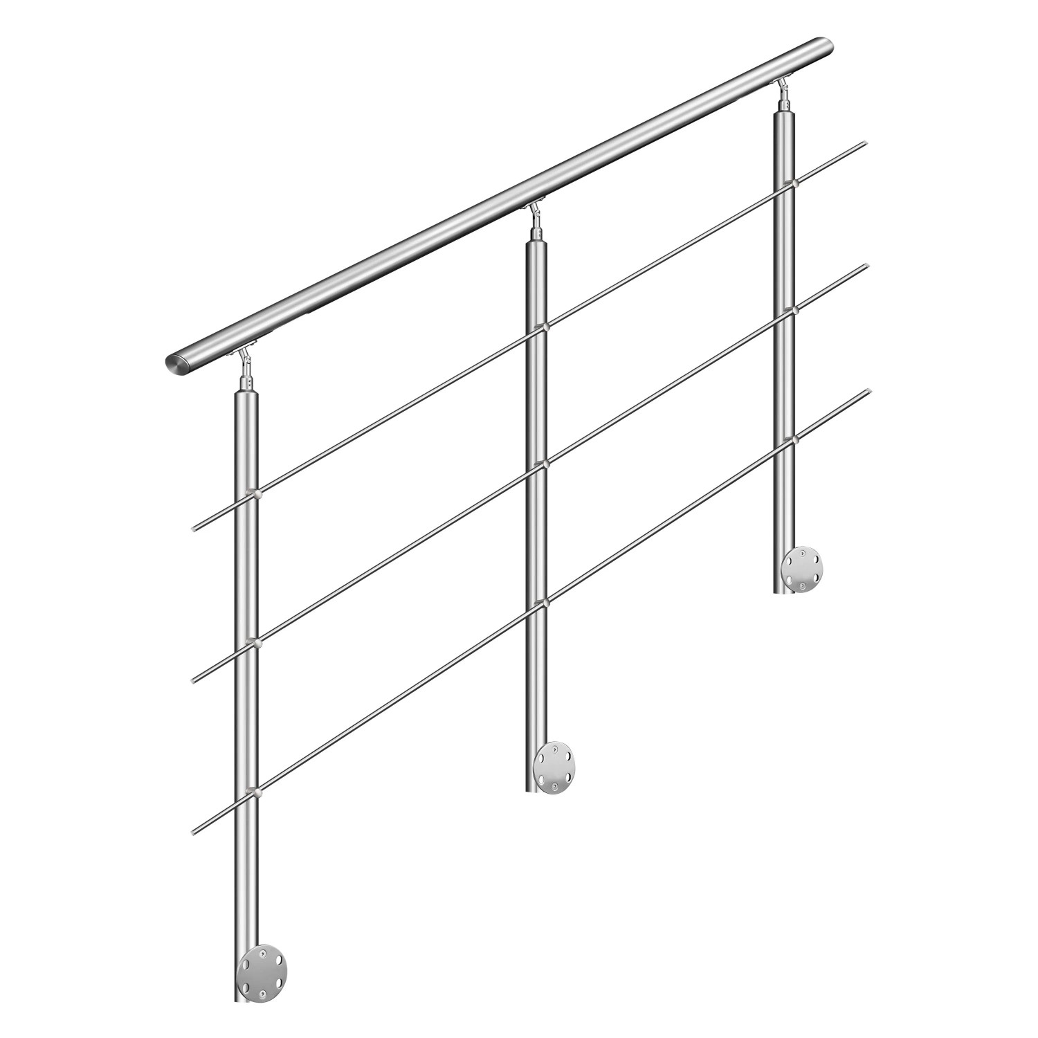 AICA 304 Edelstahl Treppengeländer Set Seitenmontage 200 cm Länge 3 Querstreben