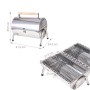 Silberner Edelstahl Tischgrill mit Holzgriff, klappbar, tragbar, mit Deckel und zwei Grillflächen. Ideal für Camping.