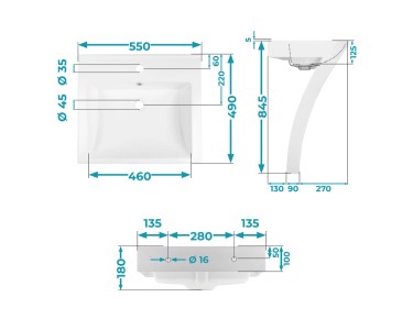 Calmwaters Stand-Waschbecken Modern Square 55 cm Mineralguss Weiß 