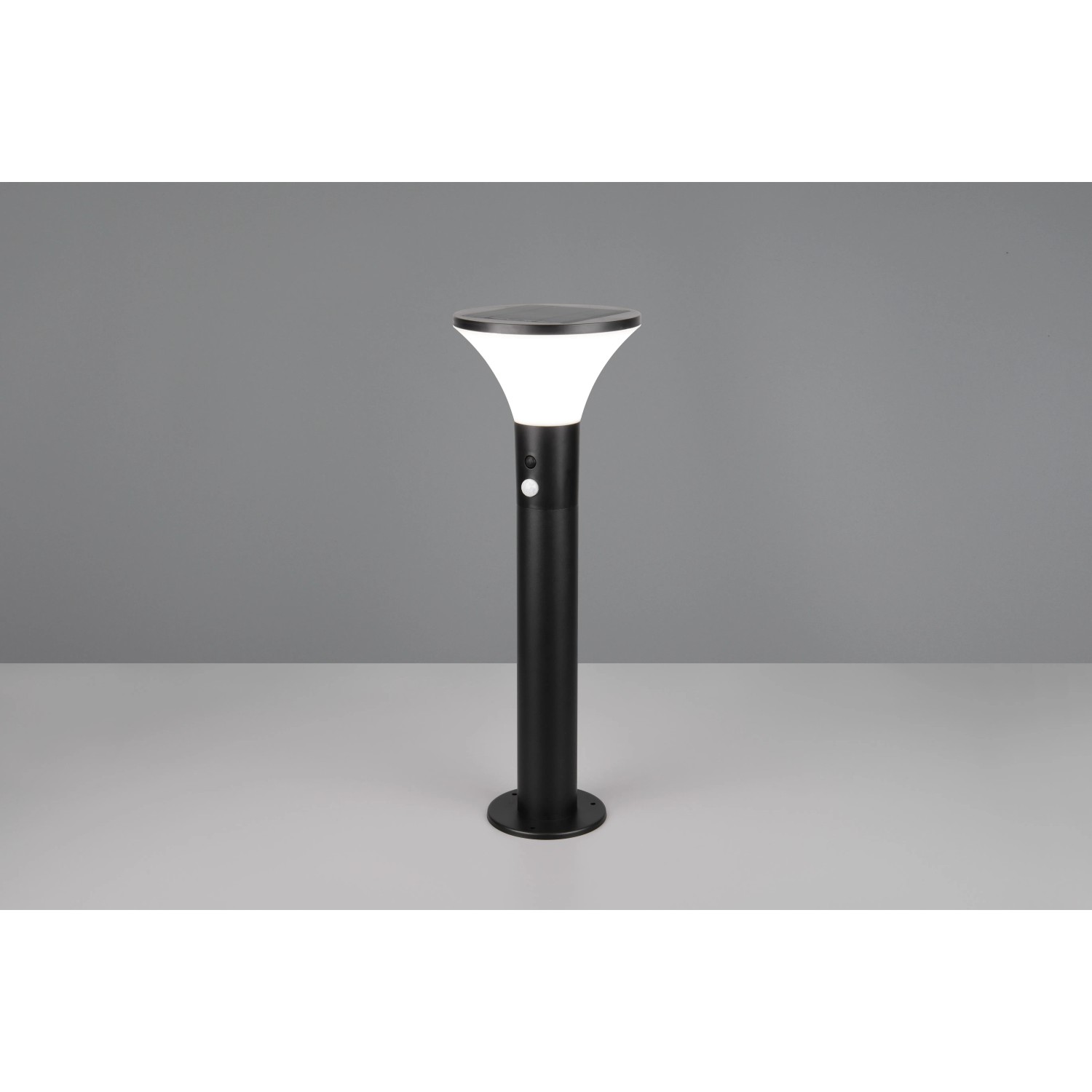 Schwarze Reality LED Solar-Wegeleuchte Gorda mit Bewegungsmelder.