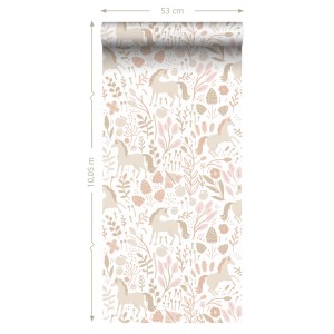 ESTAhome Vliestapete mit Einhörnern in Beige, 50x900cm, für ein zauberhaftes Kinderzimmer.