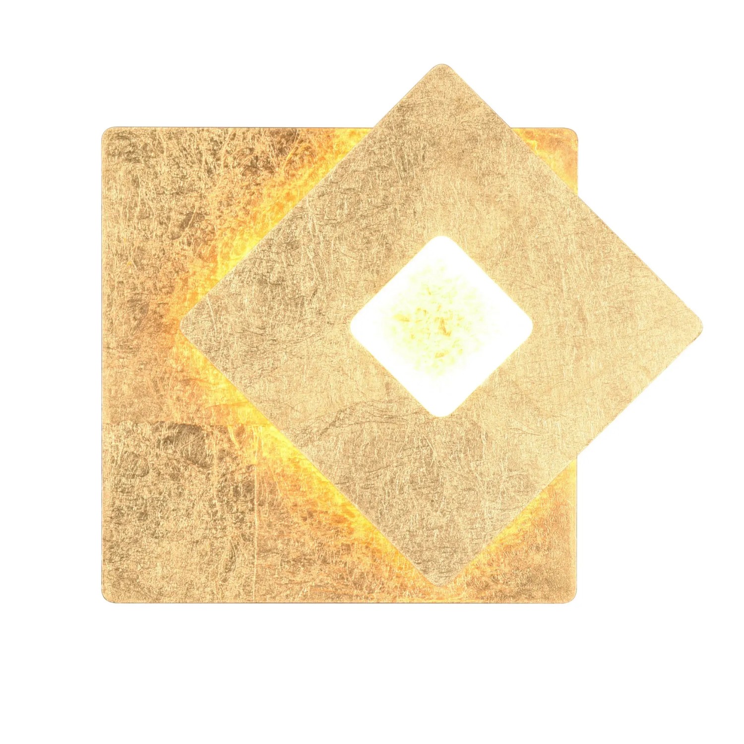 Goldfarbene, eckige Trio LED-Wandlampe Leano mit indirekter Beleuchtung für ein elegantes Ambiente.