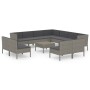 Graues 12-tlg. vidaXL Garten-Lounge-Set aus Rattan mit anthrazitfarbenen Auflagen und Tisch.