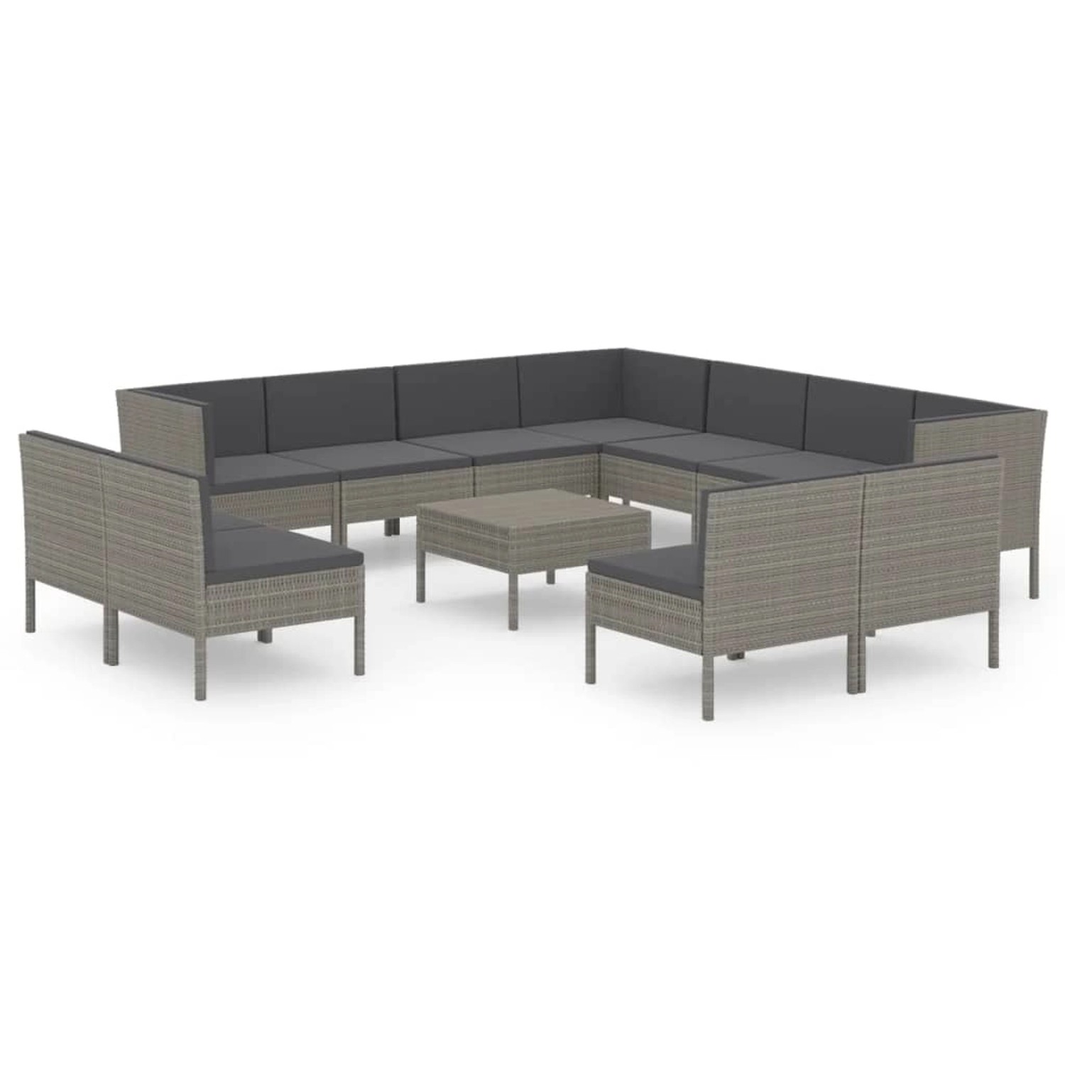 vidaXL 12-tlg Garten-Lounge-Set mit Auflagen Poly Rattan Grau Modell 4