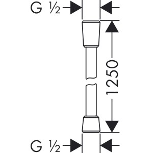Technische Zeichnung: Hansgrohe Isiflex Brauseschlauch, 125 cm, Chrom, mit Maßangaben.
