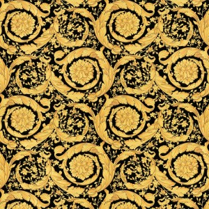 Schimmernde Barock Tapete in Gold und Schwarz von PROFHOME.