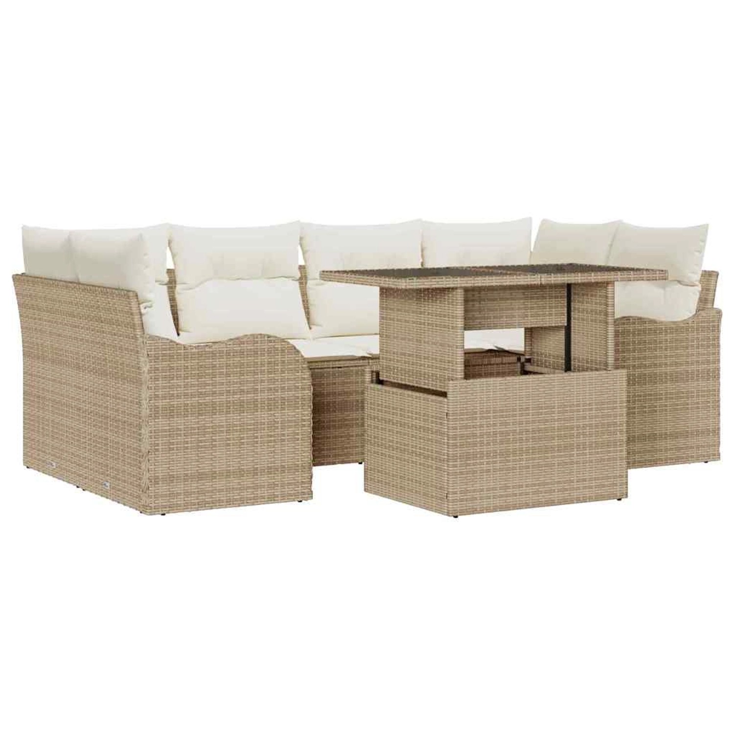 vidaXL Garten-Sofa-Set mit Kissen 7-Tlg Beige Poly Rattan 3348397 günstig online kaufen
