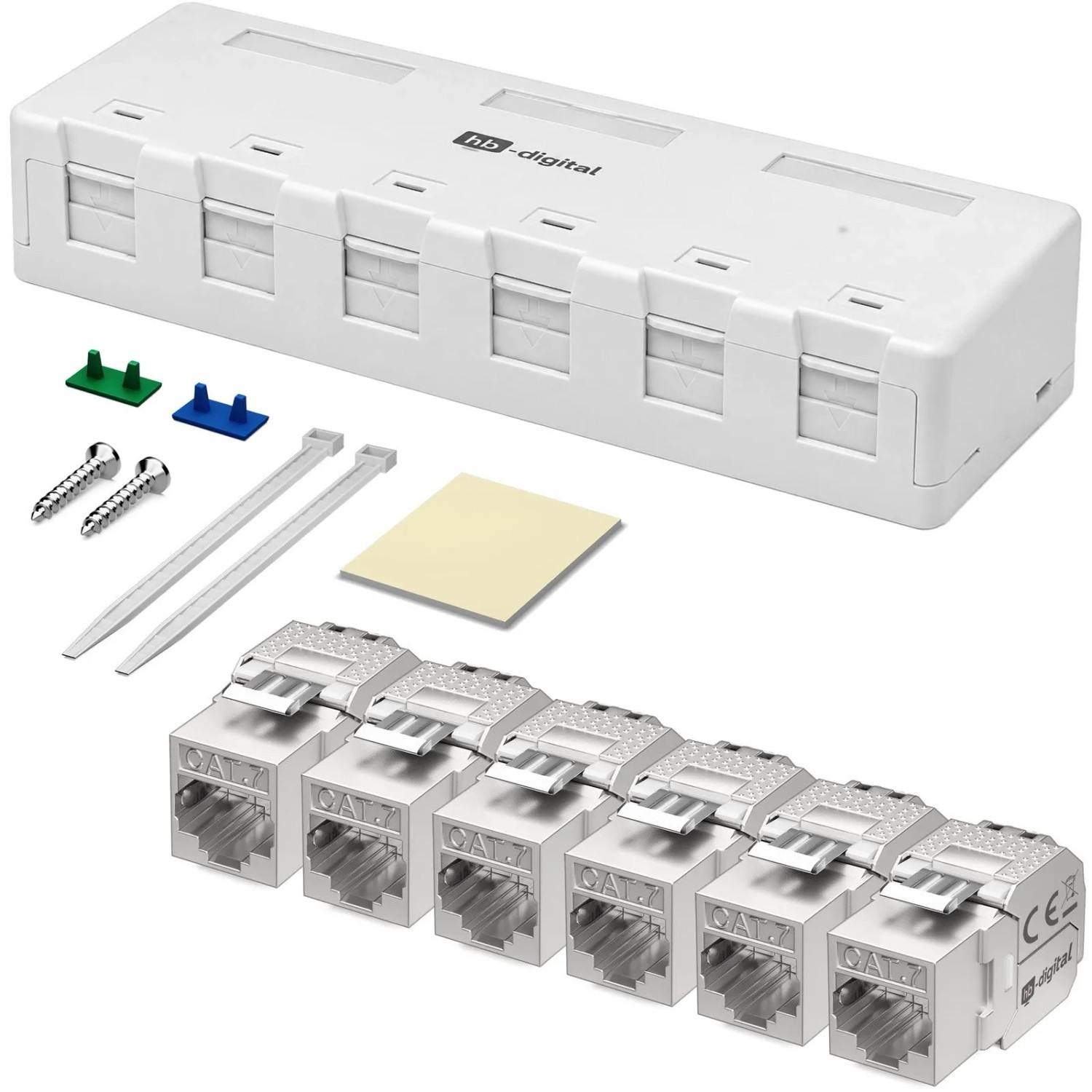 hb-digital Netzwerkdose Aufputz 6-Port CAT 7 Keystone Set