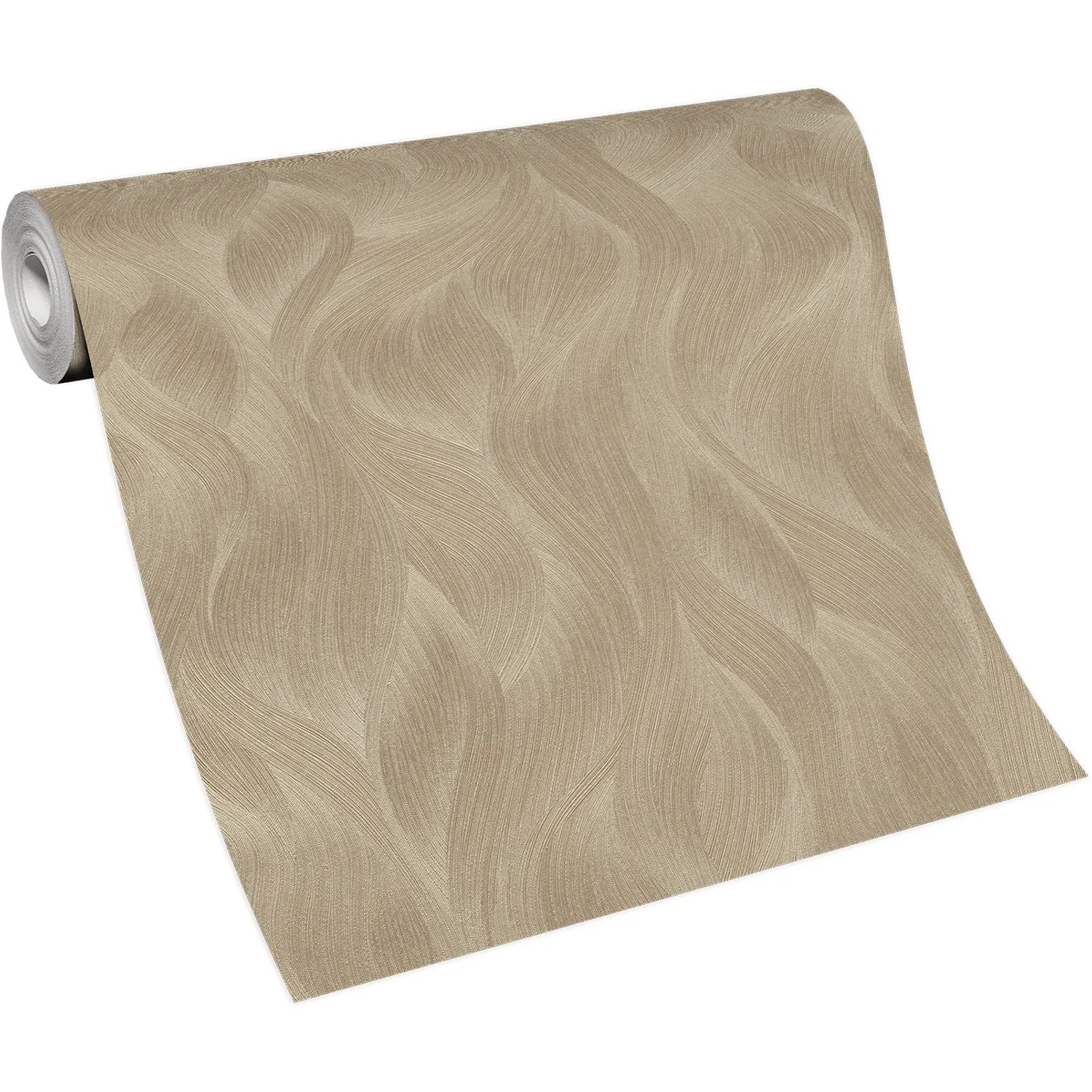 Rolle Erismann Vliestapete Elle Decoration mit goldenem Wellenmuster.