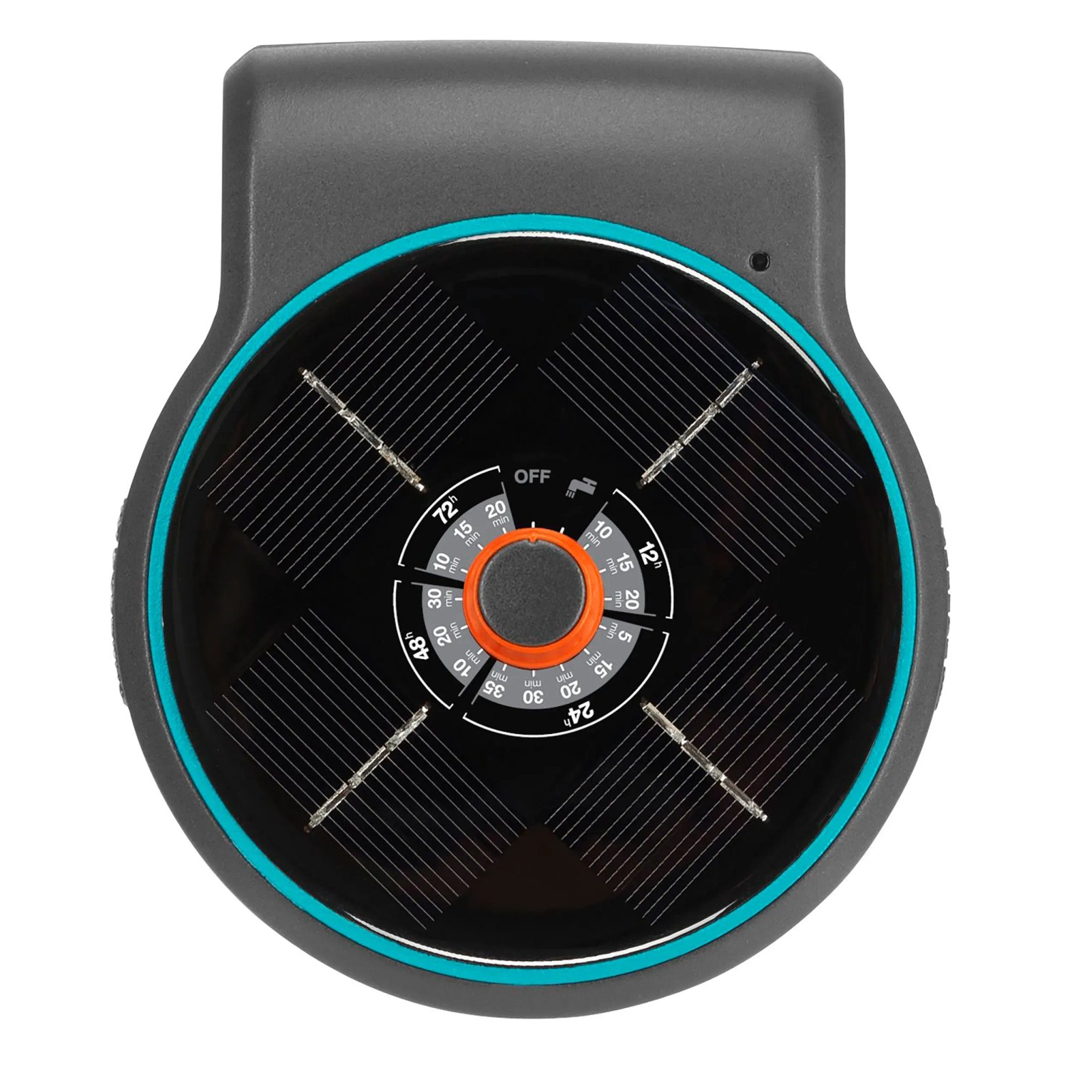 Gardena Aqua Bloom Solar-Bewässerungssystem: Steuereinheit mit Solarpanel und Zeiteinstellung.