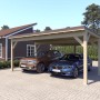 Doppelcarport Ralf Natur, 600x600 cm, mit dunklem Blechdach. Holzcarport für zwei PKW.